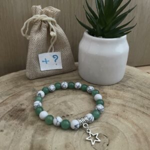 Bracelet Fait Main Howlite & Aventurine – Apaisement & Chance – Pendentif Étoile + Cadeau Offert
