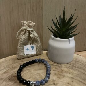 Bracelet Fait Main Pierres Naturelles Sodalite & Obsidienne +Arbre Généalogique + Cadeau Offert